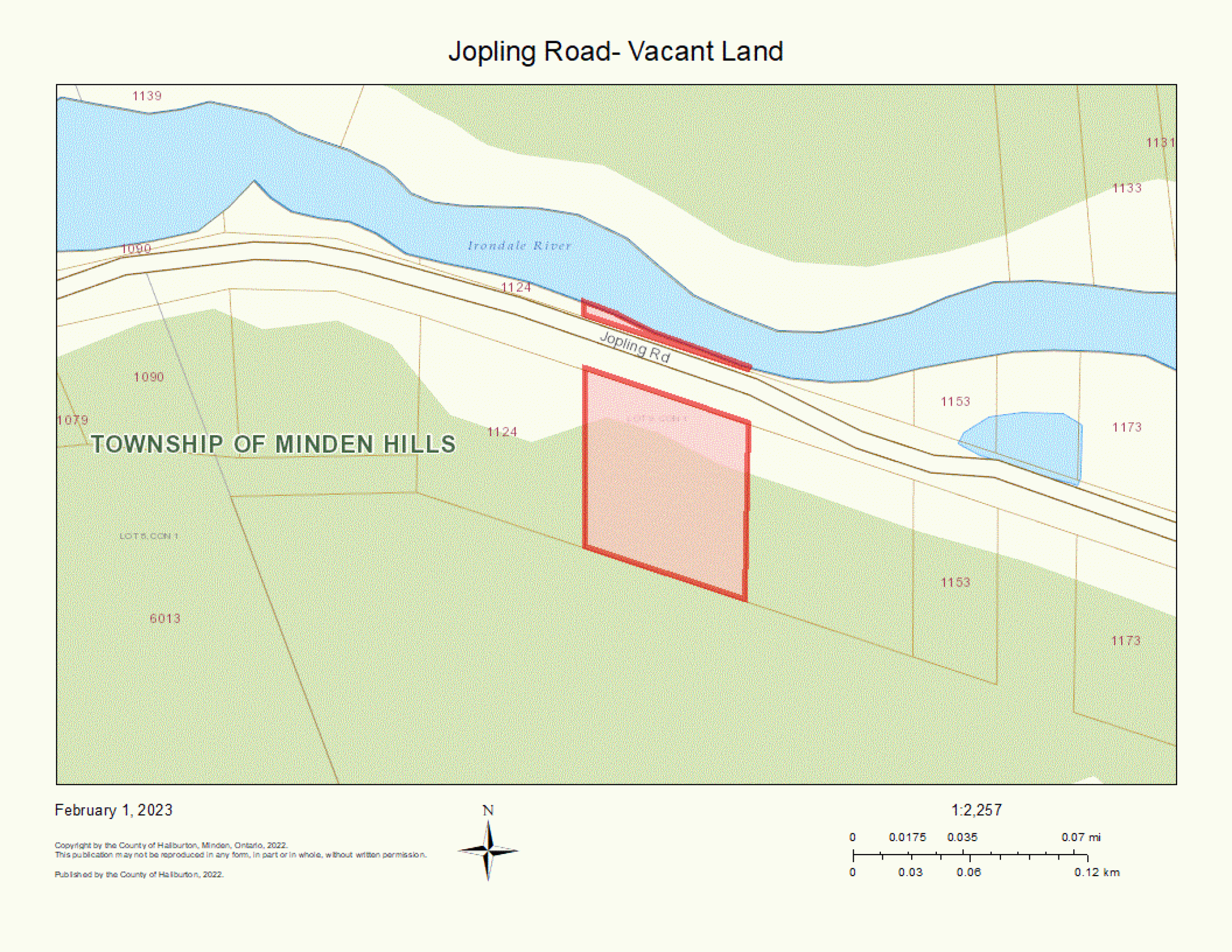 Scenic Building Lot on Jopling Road Irondale River in Kinmount listed